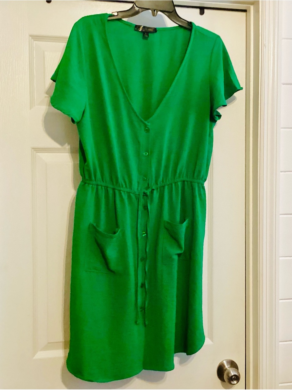 Green Button-Front Drawstring Midi Dress